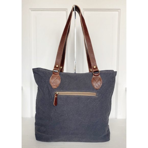 Myra Bag Patterned Upcycled Rug Canvas and Leather Tote Bag - Picture 4 of 9